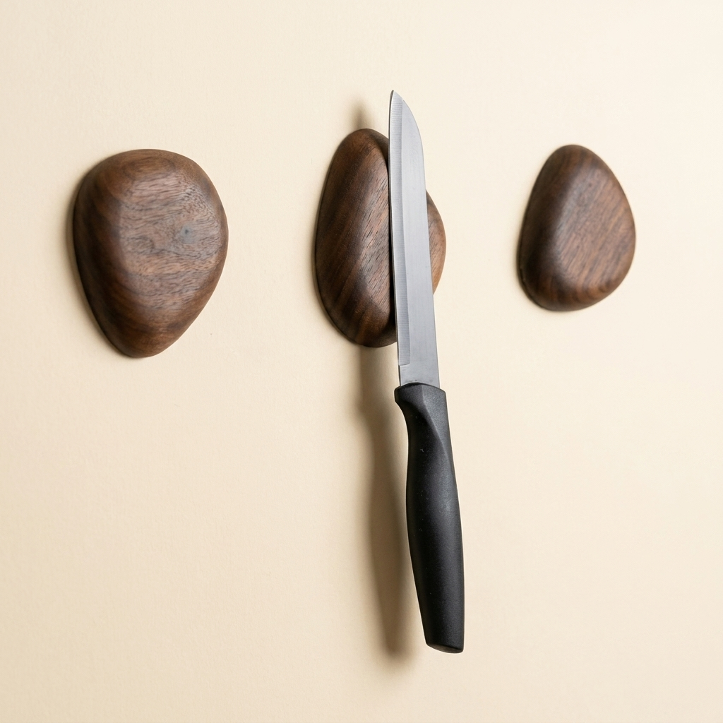 Magnetic knife block — walnut wall-mount holders